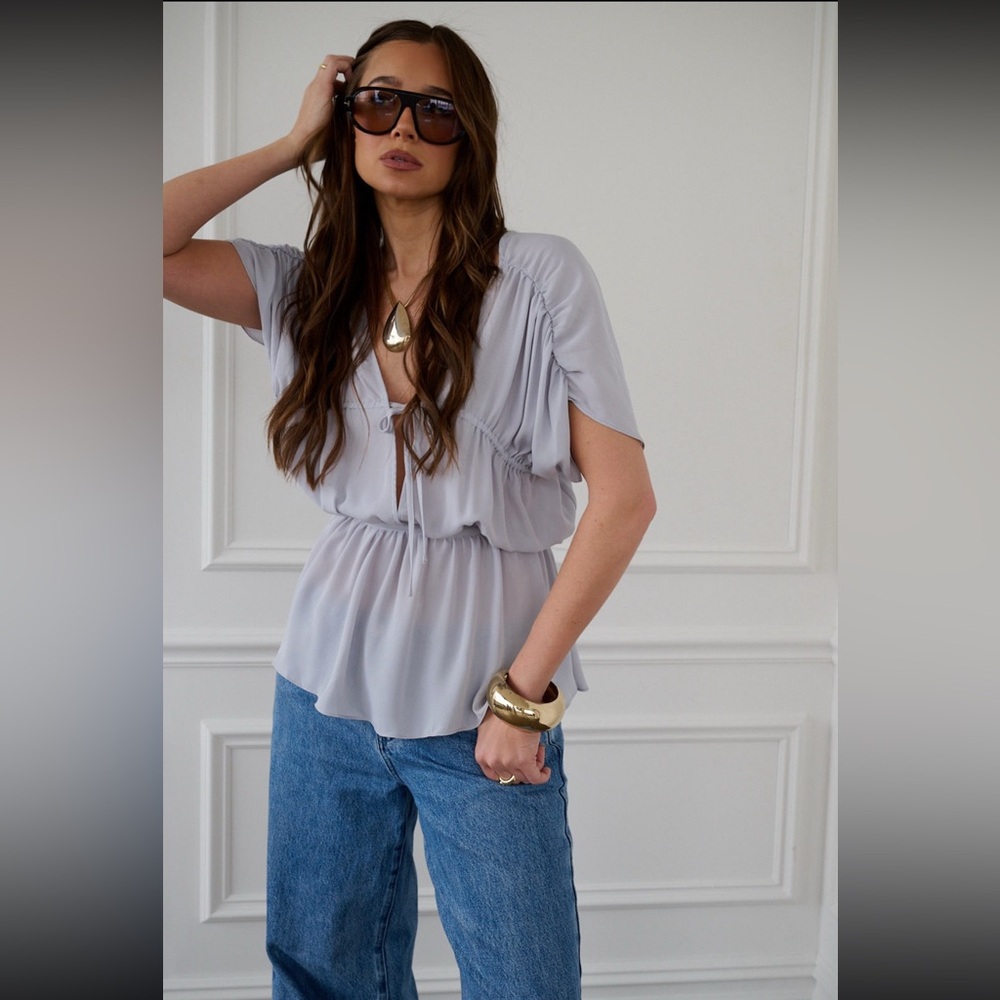 NWT WeWoreWhat Gray Backless Ruched Blouse